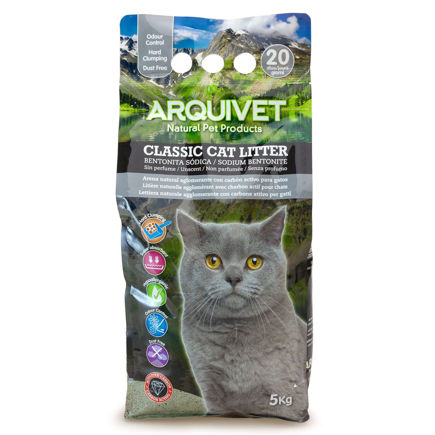 Classic Cat Litter 5 Kg - Arena 100% natural aglomerante con carbón activo - para gatos - Producto premium