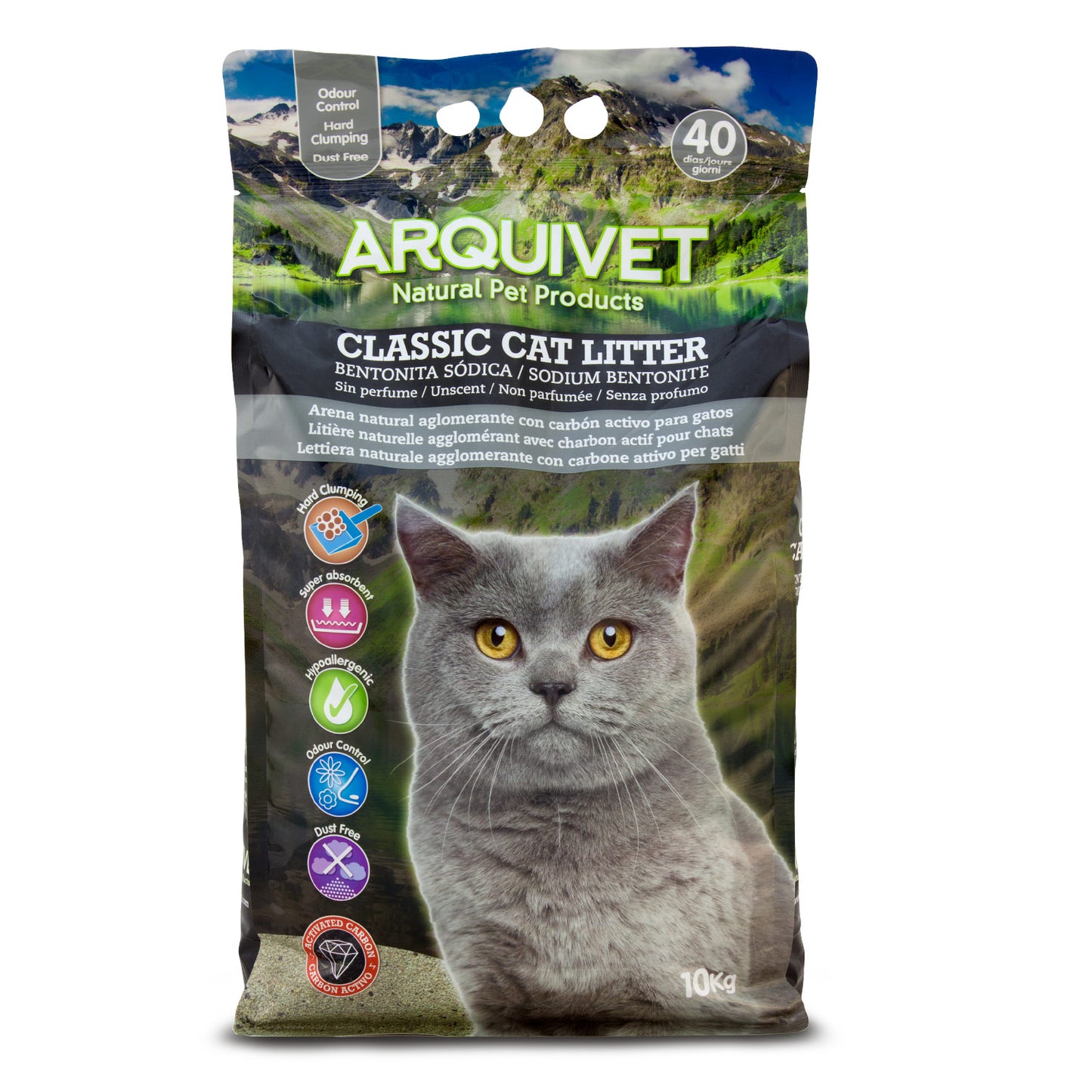 Classic Cat Litter 10 Kg - Arena 100% natural aglomerante con carbón activo - para gatos - Producto premium