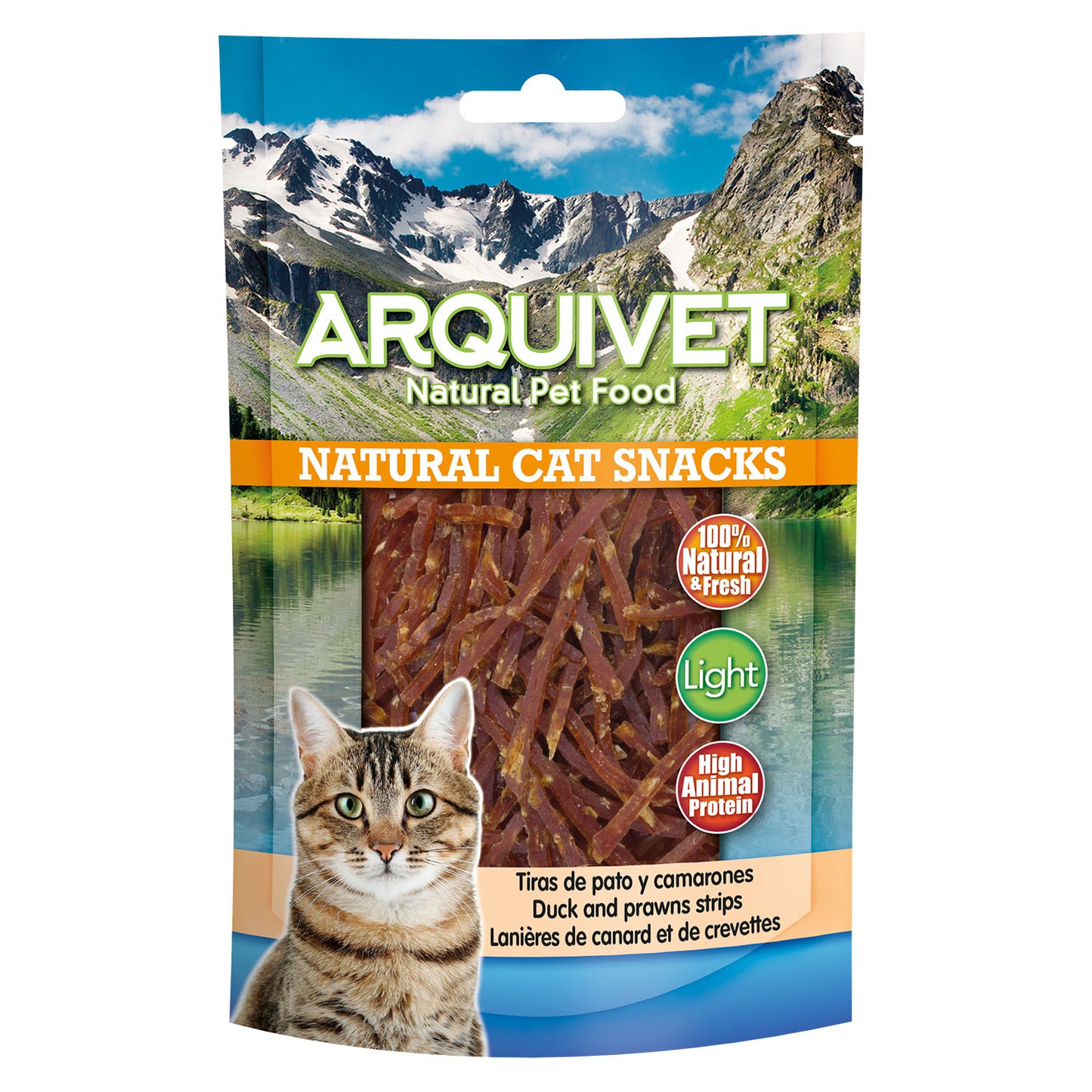 Tiras de pato y camarones 50 gr - Snacks 100% naturales para gatos - Alimento complementario para felinos