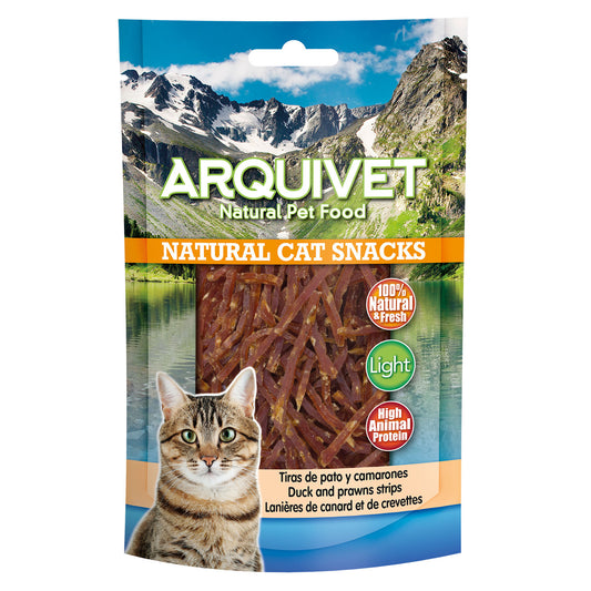Tiras de pato y camarones 50 gr - Snacks 100% naturales para gatos - Alimento complementario para felinos