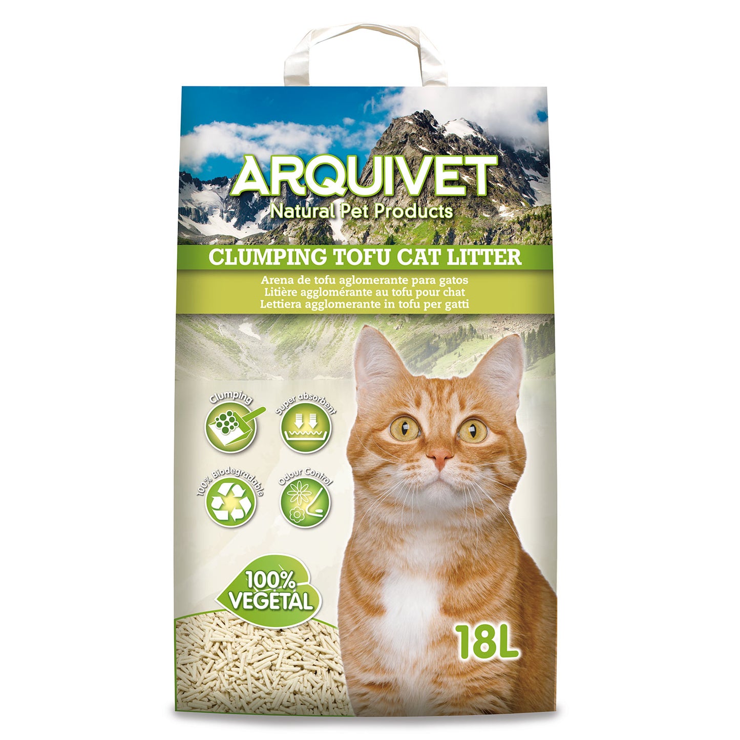 Arena aglomerante de tofu para gatos - 18 L