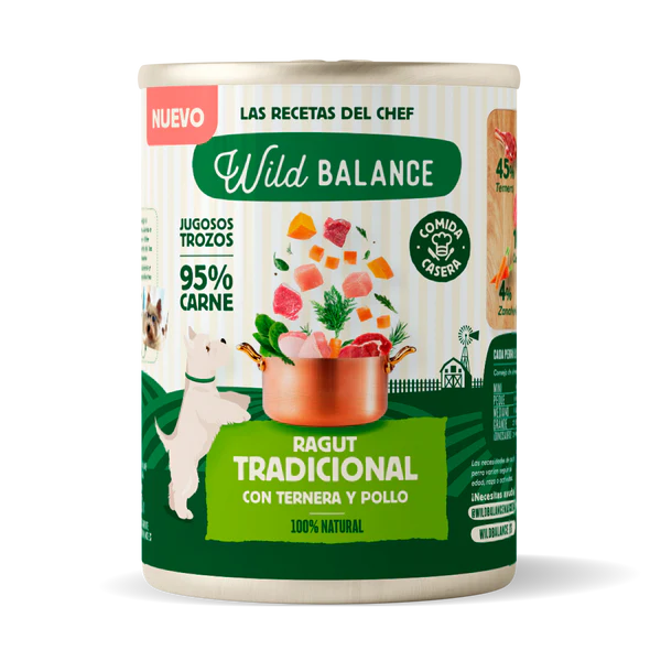 Wild Balance Lata de Ragut tradicional de Ternera y Pollo para perros 400g