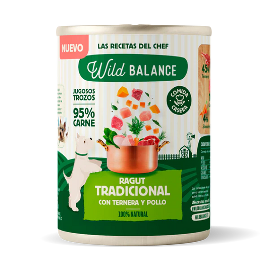 Wild Balance Lata de Ragut tradicional de Ternera y Pollo para perros 400g