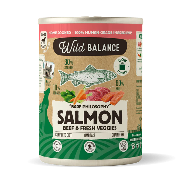 Lata de Salmón y Ternera para perros 400g - Filosofía BARF
