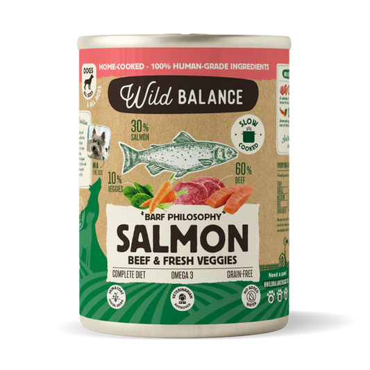 Lata de Salmón y Ternera para perros 400g - Filosofía BARF