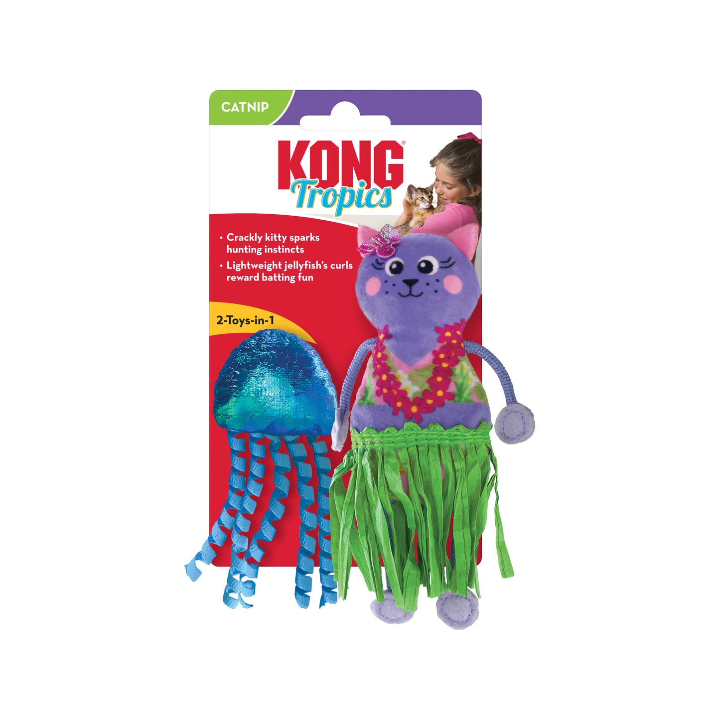 KONG TROPICS 2 PIEZAS GATO Y MEDUSA DE PELUCHE PARA GATO